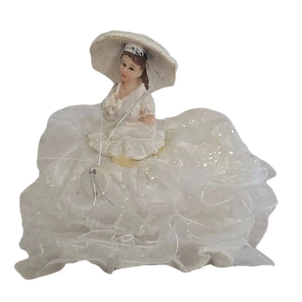 Vintage Quinceanera Cake Topper Figure White Dress Resin 4